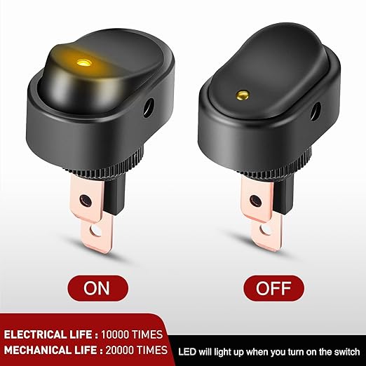 Nilight 5PCS LED Lighted Rocker Switch 12V Yellow LED Illuminated ON Off Toggle 30A 3Pin SPST Oval Shaped 12mm Hole for Automotive Car Truck RV Motorcycles Marine Boats