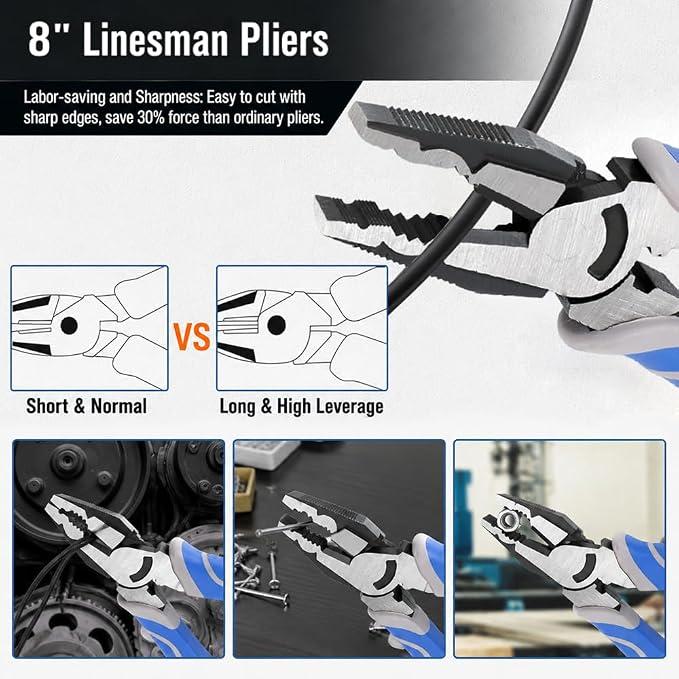 COMOWARE 7Pcs Pliers Set, Mechanic Plier with Rolling Pouch, 10", 8" Groove Joint Pliers, 8" Adjustable Wrench, 8" Linesman, 6" Long Needle Nose, 6" Slip Joint, 6" Diagonal, Roll-Up Pouch Organizer