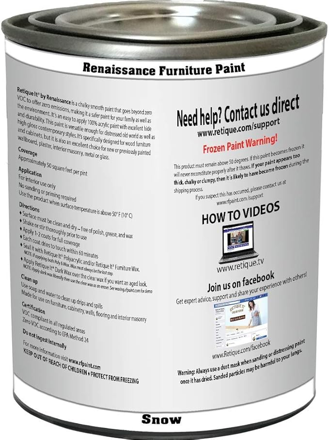 Renaissance Chalk Finish Paint - Snow 1 Pint (16oz) - Chalk Furniture & Cabinet Paint - Non Toxic, Eco-Friendly, Superior Coverage, Snow 01