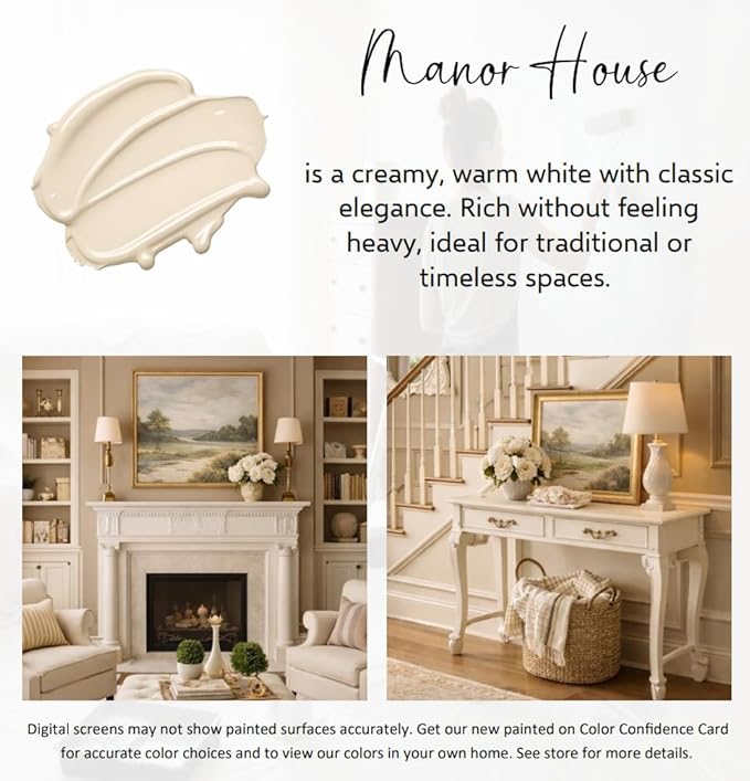 ALL-IN-ONE Paint by Heirloom Traditions, Manor House (Creamy Warm White), Quart - Durable cabinet and furniture paint. Built in primer and top coat, no sanding needed. Includes our 30 featured color