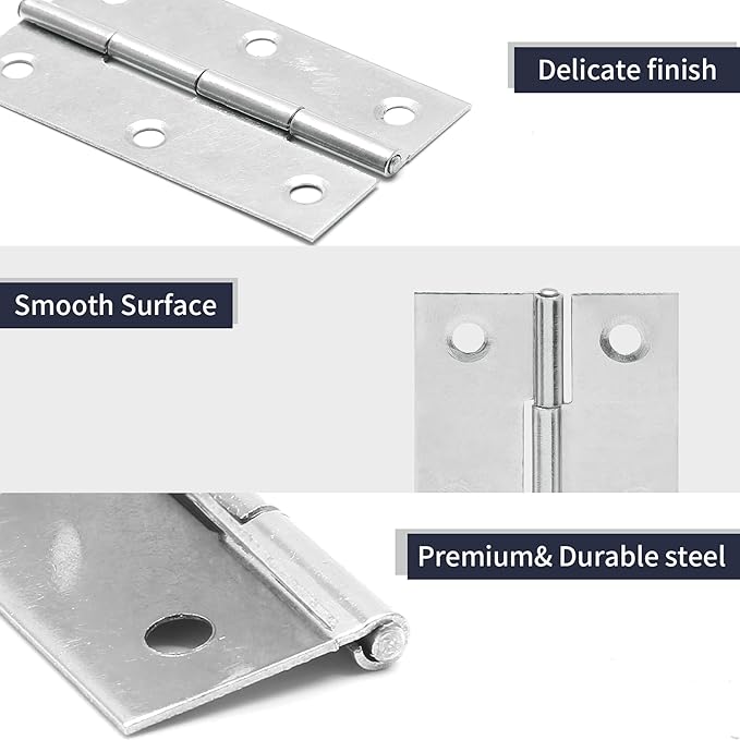 2.5 Inch Stain Nickel Door Hinges, 10 Pcs Stainless Steel Folding Butt Hinges with Screws