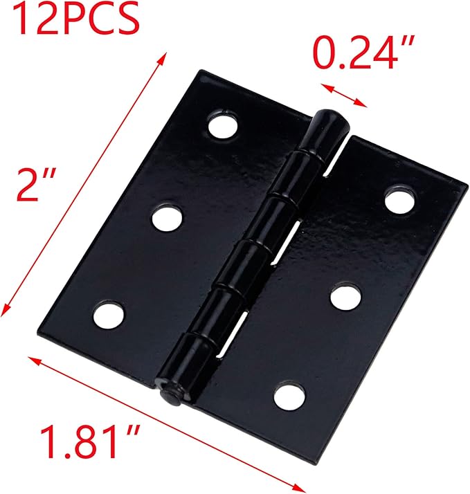 T Tulead Black Door Hinges Iron Cabinet Hinges Door Hardware Interior Door Hinges Gate Hinges Barn Hinges 2-Inch Pack of 12 with Screws