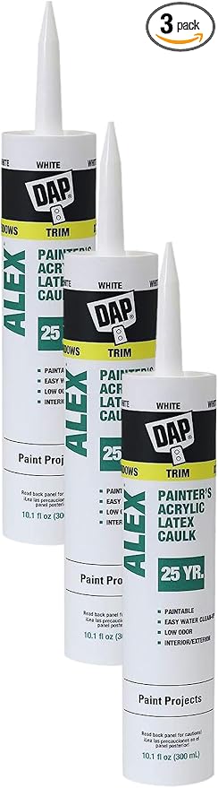 DAP Alex Painter's Acrylic Latex Caulk, White, 10.1 Oz (7079818670) (Pack of 3)