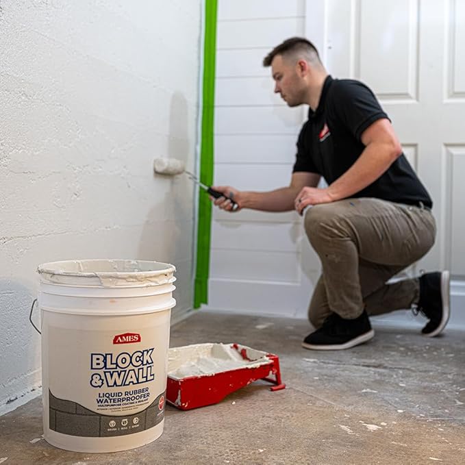 Ames Block & Wall™ Liquid Rubber Waterproofer Multi-Purpose Coating & Sealant - 1 Gallon - Perfect to Use As Concrete Sealer and Waterproofer for Basements and Foundations - Made in The USA, White