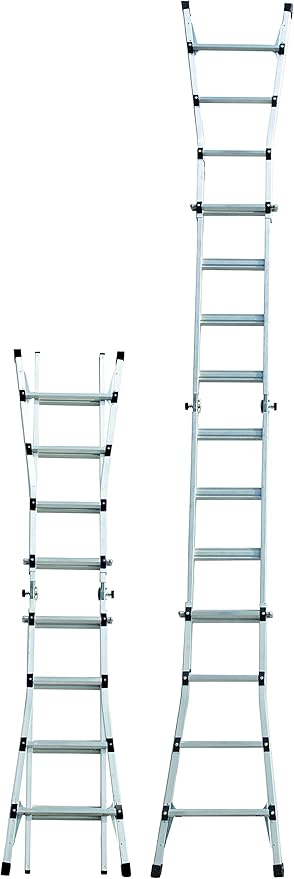 Metaltech E-MTL7100AL Jobsite Series 18-ft.-Reach Aluminum Telescoping Multi-Position Step Ladder for Home Improvement and Construction, Multipurpose Extension Ladder, Step Ladder, Scaffolding Support