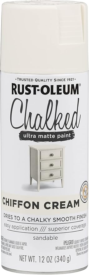 Rust-Oleum Chiffon Cream Chalked All-in-One Ultra Matte Spray Paint | One Coat Coverage | No Primer, Sanding, Or Topcoat Needed | Easy Spray Application | Made in USA | 12 OZ