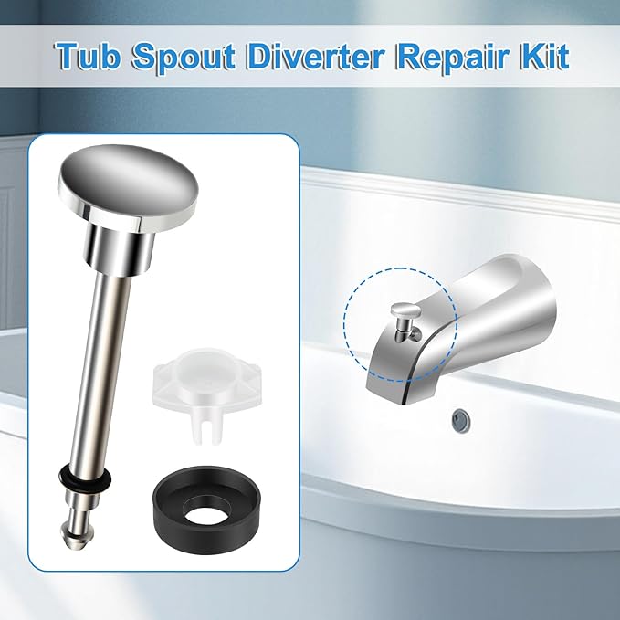 2 Set Tub Spout Diverter Repair Kit, Bathroom Shower Bathtub Leaky Faucet Repair Replacement Parts, with 2 Diverter Valve Stems, 2 Cup Seals and 2 Gates (Chrome)