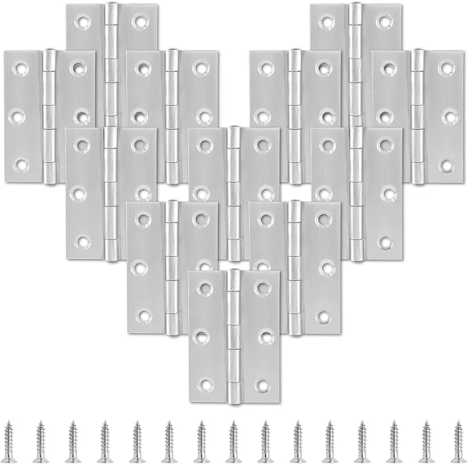 12pcs 2.5 Inch Butt Hinges, Stainless Steel Cabinet Hinges, Small Door Hinges Window Hinge, Folding Box Hinges for Jewelry, Wooden, Chest Box (Chrome)