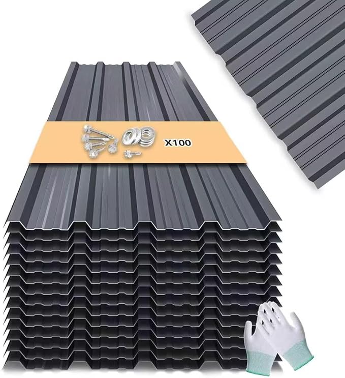 Metal Roofing Panels - 12Pcs Waterproof Heavy Duty Metal Roof Panels Corrugated Metal Siding for Roofs Carports Tool Sheds Patio Porch Pergola, Easy to Install Grey, 50.78x17.7in