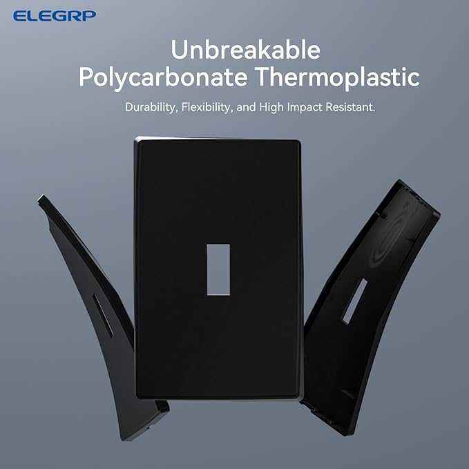 ELEGRP 1-Gang Screwless Toggle Switch Wall Plates, Mid-Size Unbreakable Thermoplastic Faceplate Cover for Wall Switch & Toggle Dimmer Switch, UL Listed (1 Pack, Matte Black)