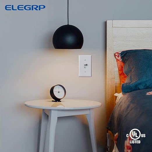 ELEGRP 3 Way Toggle Light Switch, 15 Amp, 120 V, Toggle Framed AC Quiet Switch, in Wall On/Off Switch Replacement, Self-Grounding, Residential and Commercial Grade, UL Listed (5 Pack, Glossy White)