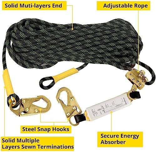 TRSMIMA Rope Harness Safety Lanyard：50ft Roofing Rope Fall Protection