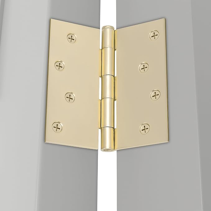 goldenwarm Pack of 3 4in Door Hinges Brushed Brass Gold Door Hinges Butt Hinges with Square Corners, Interior Door Hardware
