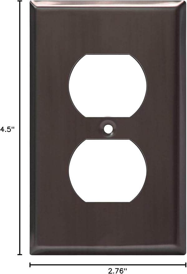 ENERLITES Duplex Receptacle Metal Wall Plate, Stainless Steel Outlet Cover, Corrosion Resistant, Standard Size 1-Gang 4.50" x 2.76", Stainless Steel 201, 7721-BBK, Brushed Black