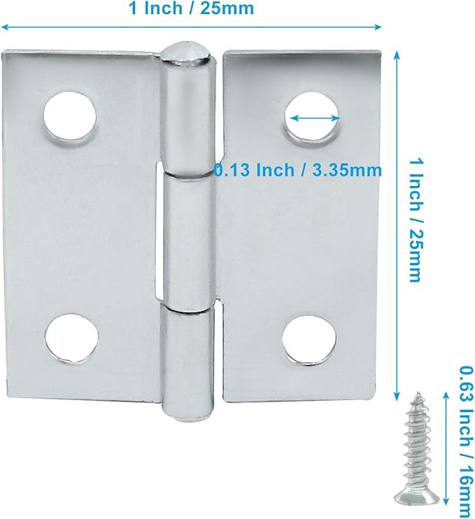 20 Pack Butt Hinges, 1 Inch Stainless Steel Small Hinges with Mounting Screws for Wooden Box, Jewelry Box, Craft DIY, Furniture