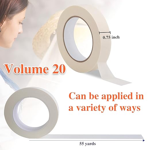 Masking Tape, 20 Packs White Masking Tape, 0.75 Inch X 55 Yards X 20 Rolls, 1100 Yards in Total. for General Purpose Use, Painting, Crafting, School Stationery, Arts, Home Use etc.