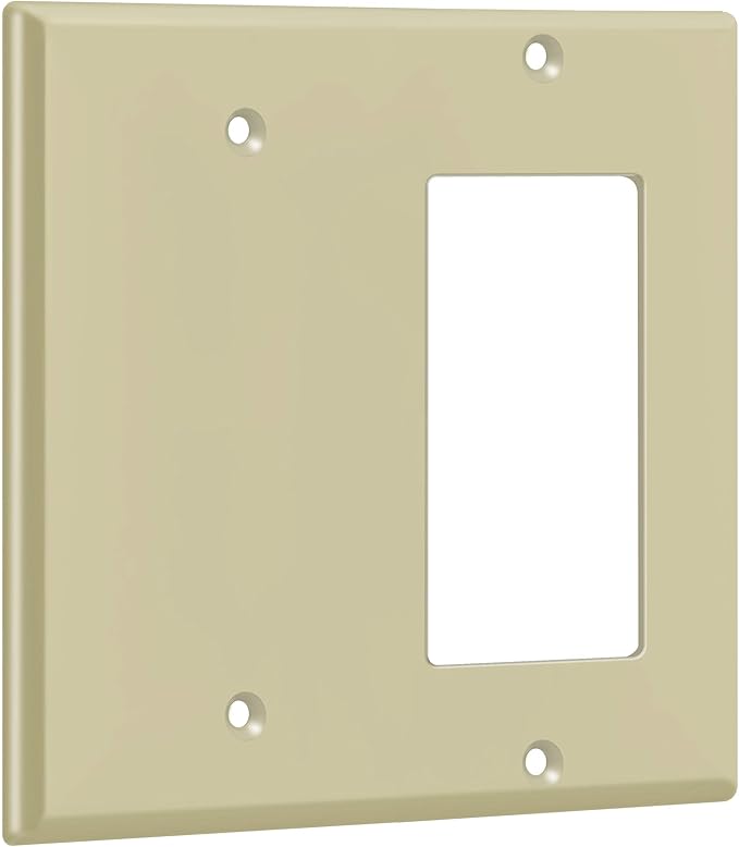 ENERLITES Combination Decorator Rocker/Blank Outlet Wall Plate, Standard Size, 2-Gang 4.50 inch x 4.57 inch Light Switch Cover, Polycarbonate Thermoplastic, UL Listed, 880131-I, Ivory