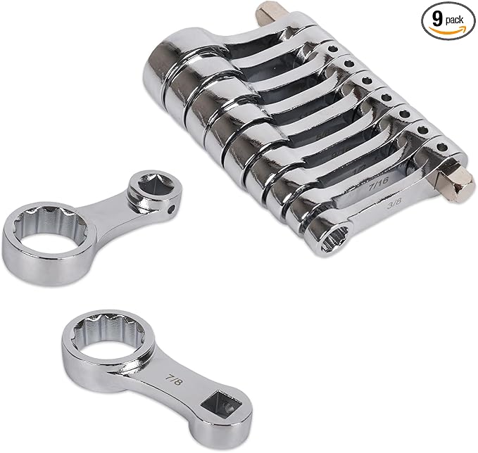 9-Piece Torque Adapter Set - 12-Point Box End Torque Adapter Extension Set - 3/8-Inch Drive for Hard to Reach Places - Includes 3/8", 7/16", 1/2", 9/16", 5/8", 11/16", 3/4", 13/16", 7/8"