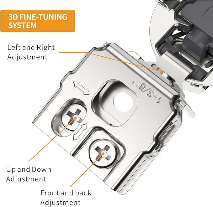 Chibery 2 Pack 1-3/8" Overlay 3D Soft Close Concealed Hinge for Face Frame Door, Smooth Slow Self Closing Hinges, Satin Nickel, Hidden 105° Open Angle Stainless Steel Hinge for Kitchen Cabinet Door