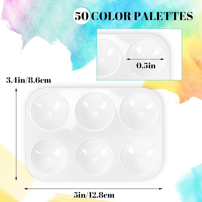 50 PCS White Plastic Watercolor Palette, 6 Well Rectangular Paint Palettes, Paint Tray Palettes, Paint Trays for Kids, for Painting, DIY Craft, Art Painting Class