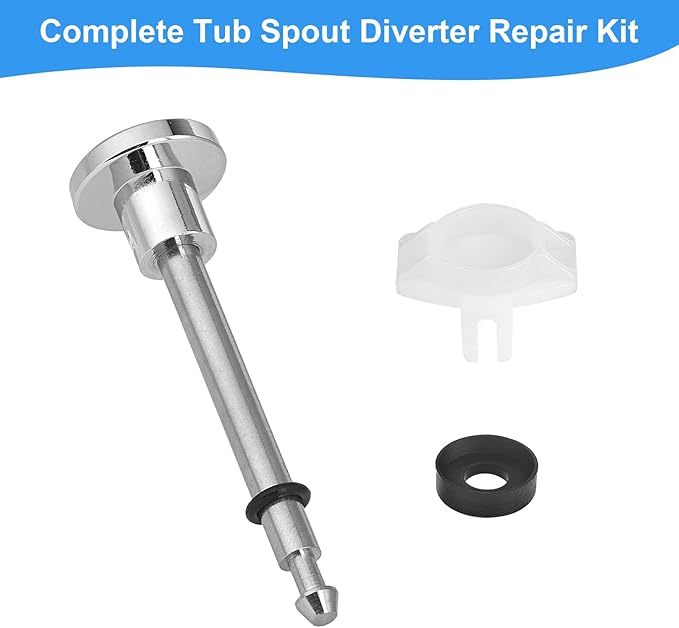 Universal 2 Pcs Tub Spout Diverter Repair Kit, Includes 2 x Diverter Valve Stems, 2 x Gates and 2 x Cup Seals, Bathroom Shower Bathtub Leaky Faucet Repair Replacement Parts (Polished Chrome)