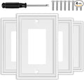 White Decorative Single Decorator Switch Covers Wall Plate, Natural Material Rocker Switch Plates Outlet Covers for Receptacle, GFCI Outlet, Dimmer - Modern Style (1 Gang Decorator 4 Pack)