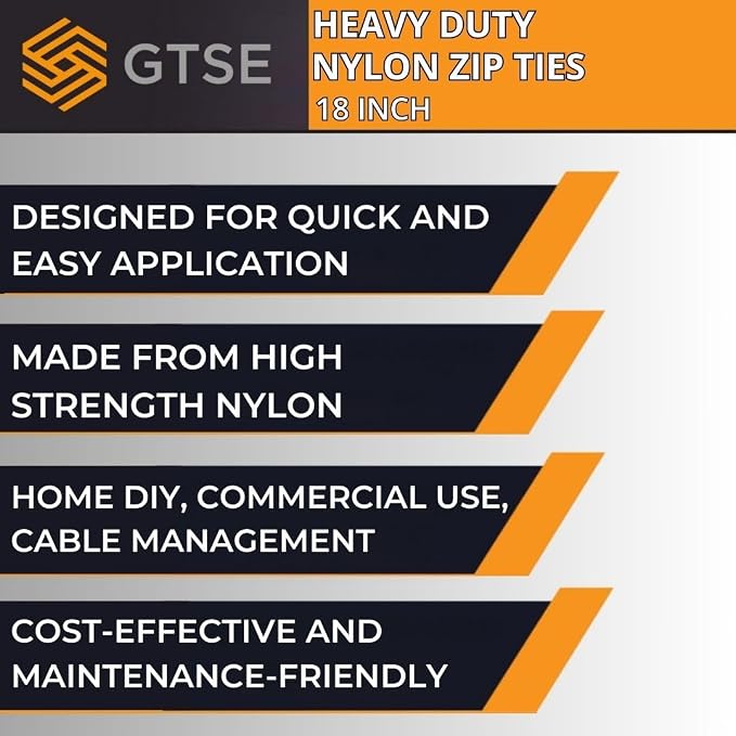 GTSE 18 Inch Black Zip Ties, 2,500 Bulk Contractors Pack, 120lb Strength, UV Resistant Long Nylon Cable Ties, Self-Locking 18" Tie Wraps, Full Carton