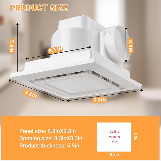 Bathroom Exhaust Fan with Light, 120 CFM Quiet Ventilation Fan with 6500K 12W LED Light 1.0 Sones Low Noise, 4" Duct Included Square Ceiling Mount Vent Fan for Shower Bathroom Office Home