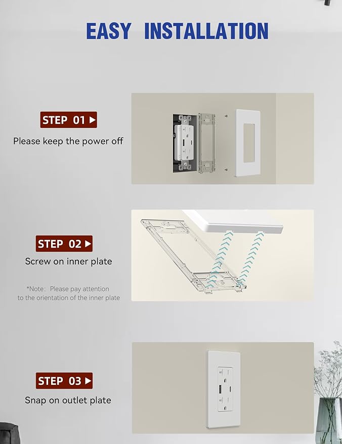 AIDA 1-Gang Screwless Light Switch Cover Plate, Standard Decorative Outlet Covers - Matte White, 4-Pack Unbreakable Polycarbonate Wall Plates for Decorator Device, UL Listed, 4.5" H x 2.75" L