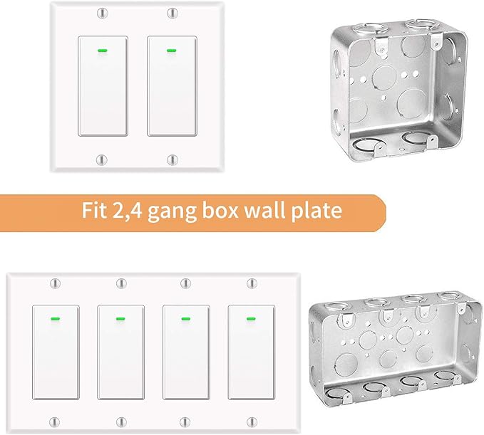 Alexa Light Switch, Double Smart WiFi Light Switches, Smart Switch 2 Gang Compatible with Alexa and Google Home, Neutral Wire Needed, with Remote Control, Timing Schedule, No hub Required (2Pack)