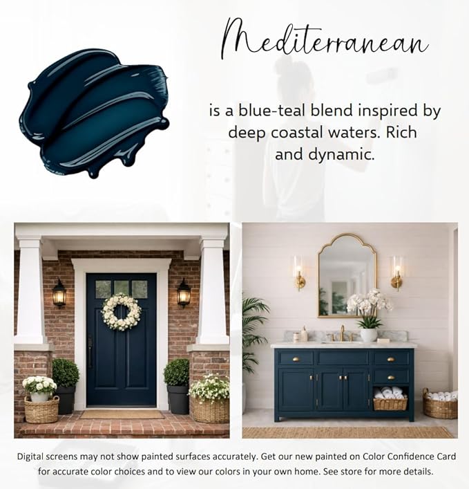 ALL-IN-ONE Paint by Heirloom Traditions, Mediterranean (Blue Teal), Quart - Durable cabinet and furniture paint. Built in primer and top coat, no sanding needed. Includes our 30 featured color card.