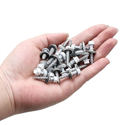150 Pcs #10x1 White Metal Roofing Screws - Galvanized Hex Head Self-Tapping with EPDM Washers Sharp Point,for Corrugated Roofing, Wood Siding, Fences, Carports, Garages, Sheds
