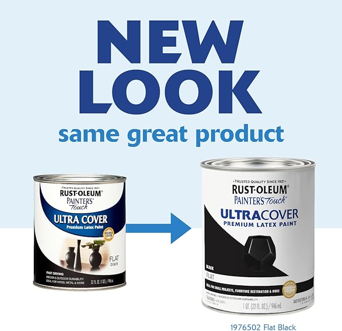 Rust-Oleum 1976502 Painter's Touch Latex Paint, Quart, Flat Black, 32 Fl Oz, (Pack of 1)