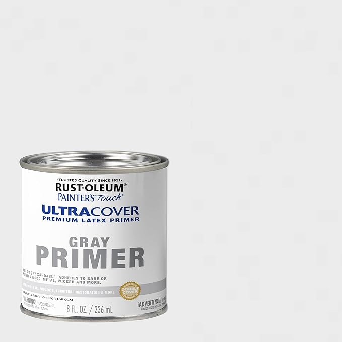 Rust-Oleum Brush On Paint 1980730 Painter's Touch Latex, Half Pint, Flat Gray Primer, 8 Fl Oz (Pack of 1)