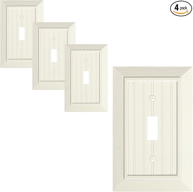 4-Pack Classic Beadboard Single Toggle Light Switch Cover Plate, Unbreakable Polycarbonate Decorative Switch Plate Covers, Light Almond 1 Gang Wall Plate