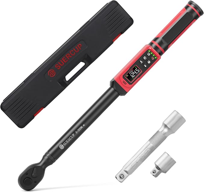 1/2" Digital Torque Wrench, 2.2-147.5Ft.Lb/3-200N.m, ±1% Accuracy | Electronic Torque Wrench, Vibration, Buzzer, LED Flash,9 Presets & 5 Units for Engine/Suspension, Lug Nut, Car & Moto Repair