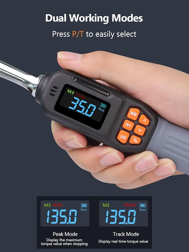 Goseek Digital Torque Wrench 3/8" Drive, 5-99.6Ft.Lb for Engine, Moto, Bike | 90Tooth Dual Direction Rachet Torque Wrench, ±2% Accuracy with LED/Buzzer Alert, Electronic Torque Wrench for Car, Suspension