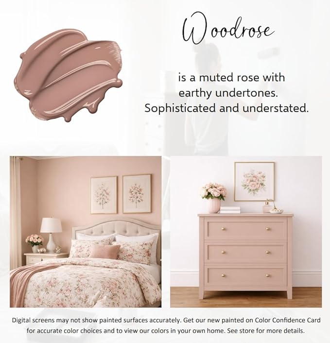 ALL-IN-ONE Paint by Heirloom Traditions, Woodrose (Muted Rose), Quart - Durable cabinet and furniture paint. Built in primer and top coat, no sanding needed. Includes our 30 featured color card.