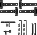 Heavy Duty Gate Hinges, 13" Bolt-On or Weld-On Hinges with Slide Bolt Gate Latch, Cane Bolts, Door Handles, 180° One-Way Open Gate Hinge for Double Wooden Door/Metal Gates,Garden Gates, Fence, Barn