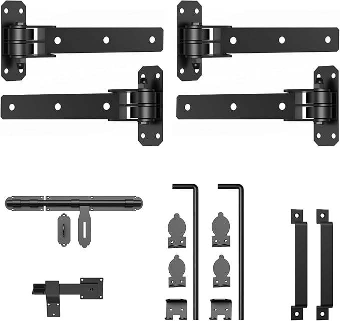 Heavy Duty Gate Hinges, 13" Bolt-On or Weld-On Hinges with Slide Bolt Gate Latch, Cane Bolts, Door Handles, 180° One-Way Open Gate Hinge for Double Wooden Door/Metal Gates,Garden Gates, Fence, Barn