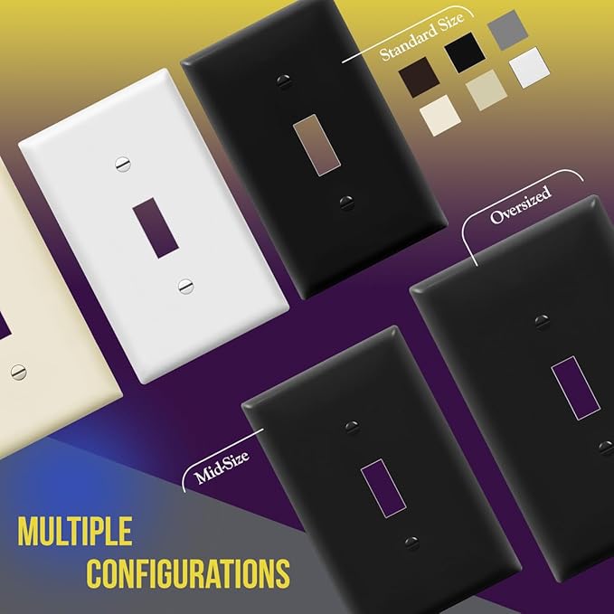 ENERLITES Double Toggle Switch Cover, Two Gang Light Switch Wall Plate, Standard Size 2-Gang 4.50" x 4.57", Unbreakable Polycarbonate Thermoplastic, UL Listed, 8812-BK-5PCS, Black (5 Pack)
