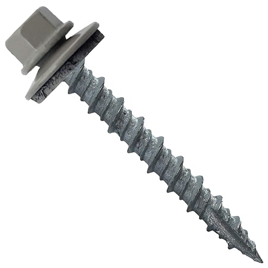 10 x 1-1/2" Clay Metal Roofing Screws - Hex Washer Head- Self-Starting/Tapping - EPDM Washer. 1 x 250 Count Bag - 250 Screws