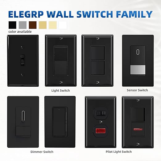 ELEGRP 4 Way Decorative Light Switch, 15Amp, 120-277 Volt, AC Decorator Rocker Paddle Wall Switch Replacement, Self-Grounding, Residential and Commercial Grade, UL Listed (5 Pack, Glossy Black)