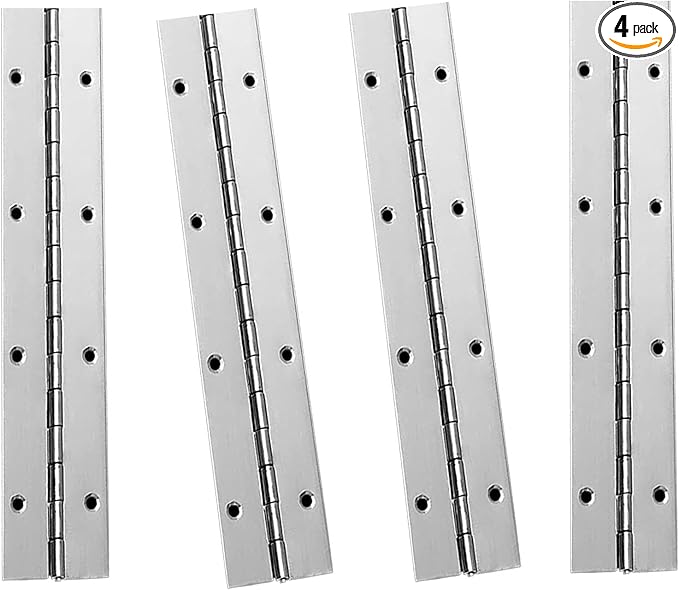 4Pcs 8Inch Piano Hinges,304Stainless Steel Hinge(Silver) 1.2'' Open Width,0.04'' Folding for Storage Boxes, Cabinets, Door, Piano, Wood Furniture