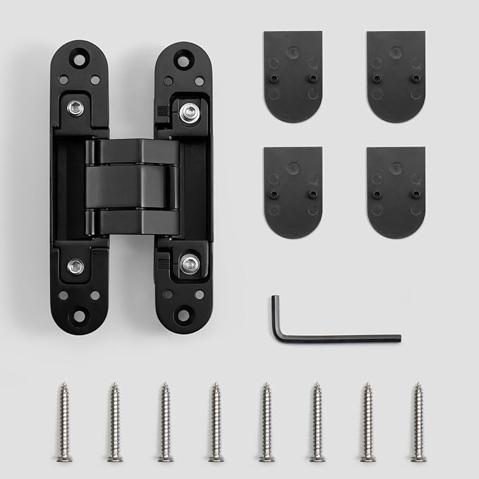 YAGU 5.5 inch 3 Way Adjustable Invisible Hinges Hidden Door Hinges Concealed Hinges Zinc Alloy 180 Degree Swing Hinge Butt Hinge Matte Black (1 Piece)