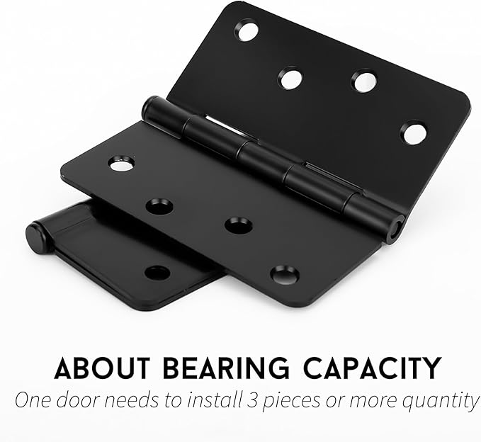 goldenwarm Door Hinges Interior & Exterior Door Hinge 18Pack 4 Inch Rounded Black Door Hinges 4" X 4" with 1/4'' Radius Corners