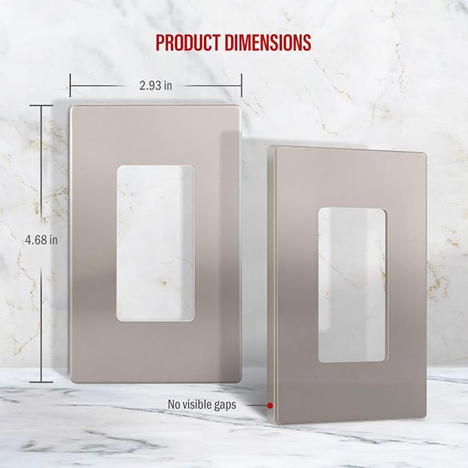 ENERLITES Elite Series Screwless Decorator Wall Plate Child Safe Outlet Cover, Size 1-Gang 4.68" H x 2.93" L, Unbreakable Polycarbonate Thermoplastic, SI8831-NK, Glossy, Nickel