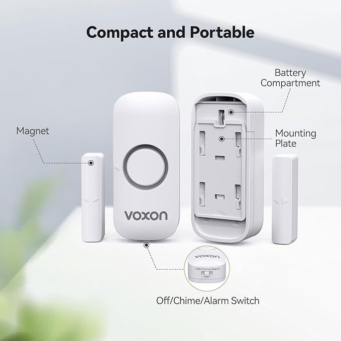 Door Alarms for Kids Safety, VOXON Window Alarm Door Alarm for Home Security Personal Security Window Alarms Sensor Burglar Door Alarm for Pool, Cars, Sheds, Caravans DIY Kit Pack of 2