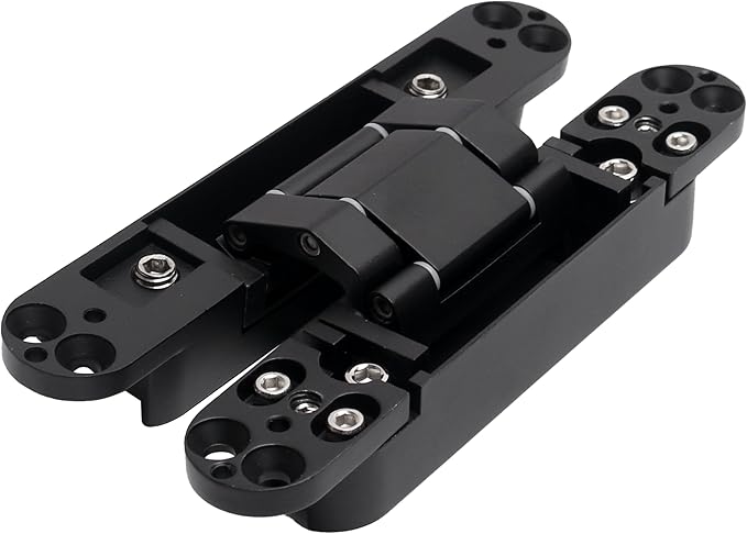 4-Pack 6 inch Hidden Door Hinges Heavy Duty Black, Invisible Concealed Hinges Zinc Alloy 6''x 2.5''x1Inch, Concealed Hinge 180 Degree Swing Hinge, 3 Way Adjustable with Pins and Screws