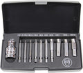 K Tool International 75422 Hex Screw Extractor Set for Garages, Repair Shops and DIY, Silicon Alloy Steel, Heat-treated, Chrome-plated, (3) 1/4", (3) 10mm, (1) 1/2" Drives, Damaged Screws, Molded Case